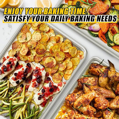 Baking Sheet Pan Set of 3, Commercial Quality Aluminum Cookie Sheets for Oven, Umite Chef Warp Resistant Baker's Half/Quarter/Jelly Roll Pans, Thick Cookie Tray Pans for Baking, Roasting - Image 4