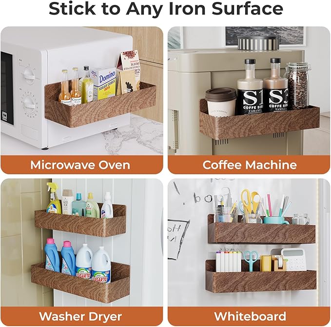 Mystozer Magnetic Spice Rack for Refrigerator, Kitchen Organizer and Storage Shelf, Wood Red (4 Pack)… - Image 6