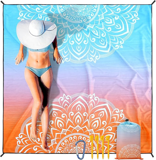 HIHOHO Beach Blanket Waterproof Sandproof Extra Large Beach Mat 79" X 83"/120"x108"for 1-8 Adults Quick Drying Durable Outdoor Picnic Mat for Beach Travel Camping Hiking