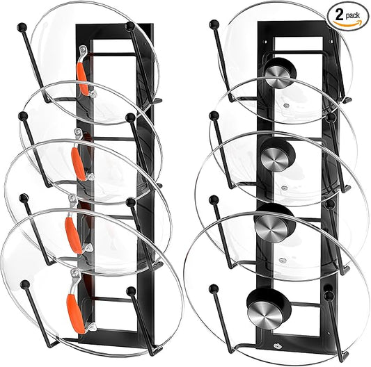 Cisily 8 Layers of Adjustable Pot Lid Organizer Rack for Cabinet Door/Wall，2Pack Lid Organizer Pots and Pans Holder for Kitchen Storage with No Drilling Adhesive 5.7 W“(Black) by CISILYHOMELIFE