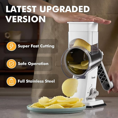Geedel Rotary Cheese Grater - Upgraded Vegetable Shredder with 4 Interchangeable Blades, Easy to Clean Cheese Shredder with Handle, Kitchen Grater Nuts Grinder for Cutting Cheese, Vegetable, Nuts - Image 4