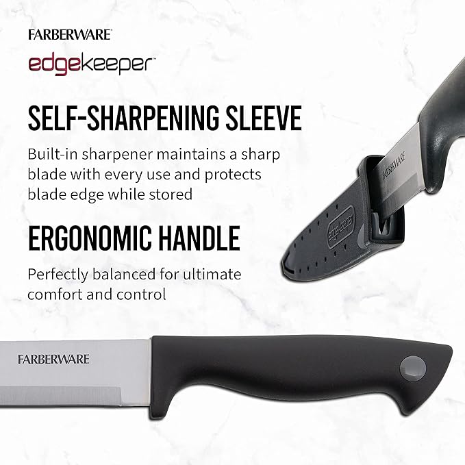 Farberware Edgekeeper 8-Inch Slicing Knife with Self-Sharpening Blade Cover, High Carbon-Stainless Steel Kitchen Knife with Ergonomic Handle, Razor-Sharp Knife, Black - Image 4