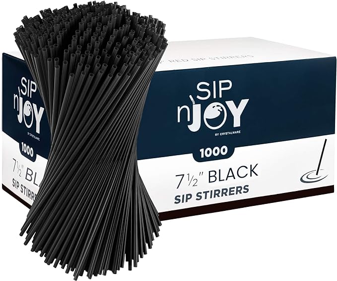 Crystalware, Plastic Stir Straw, Sip Stirrer, For Coffee and Cocktail, 7 1/2 Inches 1000/Box, Black by EskayProducts