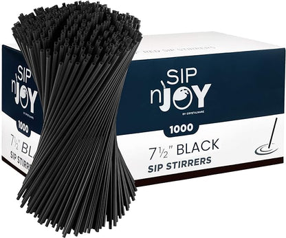 Crystalware, Plastic Stir Straw, Sip Stirrer, For Coffee and Cocktail, 7 1/2 Inches 1000/Box, Black by EskayProducts