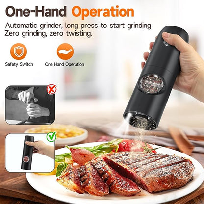 Electric Salt and Pepper Grinder Set (2 Pack), USB Rechargeable One Hand Operation, Adjustable Coarseness Mill Grinders Shakers LED Light, Automatic Pepper Grinder for Kitchen Gadgets Gifts - Image 3