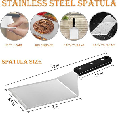 HaSteeL Metal Spatula Set, Heavy Duty Stainless Steel Large Griddle Spatula Tools, Hamburger Turner Pancake Flipper with ABS Handle for Teppanyaki Flat Top BBQ Cooking, Dishwasher Safe & 2 Hooks