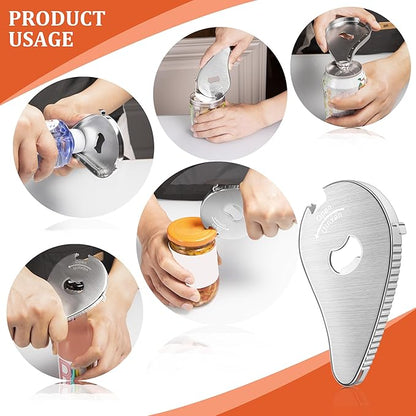 Uinxan Bottle Opener for Weak Hands & Seniors with Arthritis–5 in 1 for Vacuum Seals, Soda, Small Jar Lids(0.6"-2.7"), Beer Caps, Pull Tabs–Multifunction Portable Tool for Elderly/Women/Men (Silver)