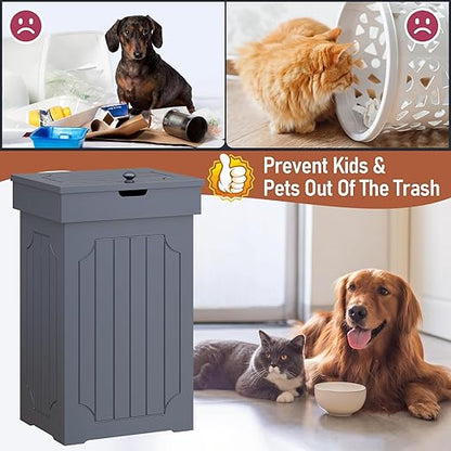 Function Home Trash Can Cabinet, 13 Gallon Kitchen Garbage Can, Wood Recycling Trash Bin, Freestanding Dog Proof Trash Can, Farmhouse Trash Cabinet with Lid for Home Kitchen Bathroom, Grey - Image 6