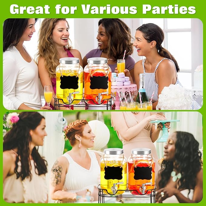 Drink Dispenser,2PACK Glass Drink Dispensers for Parties,1 Gallon Beverage Dispenser with Stand, Stainless Steel Spigot Leak proof,Come with Ice Cylinder,Fruit Tube and 2 Rubber Mats - Image 6