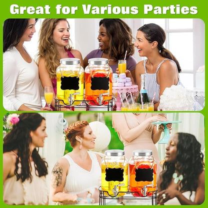 Drink Dispenser,2PACK Glass Drink Dispensers for Parties,1 Gallon Beverage Dispenser with Stand, Stainless Steel Spigot Leak proof,Come with Ice Cylinder,Fruit Tube and 2 Rubber Mats - Image 6