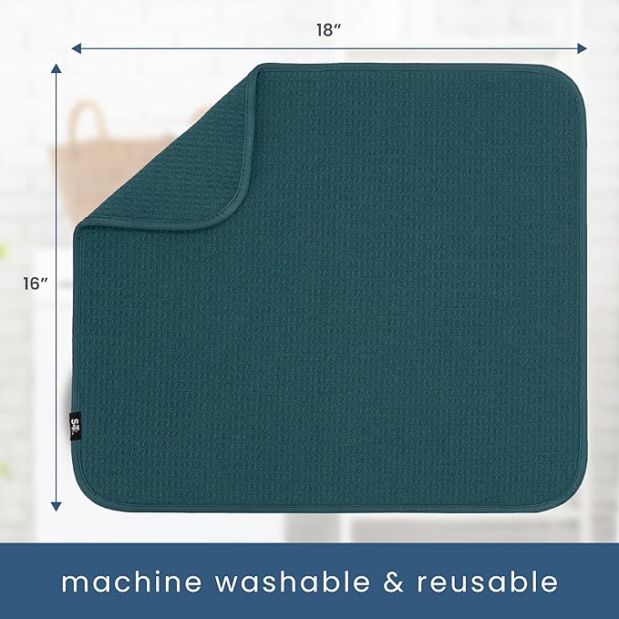 S&T INC. Dish Drying Mat, 16” x 18”, Absorbent Microfiber Kitchen Counter Mat, Dish Drying Pad for Dishes, Utensils, Pots and Pans, Large, Tapestry Blue - Image 6