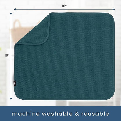 S&T INC. Dish Drying Mat, 16” x 18”, Absorbent Microfiber Kitchen Counter Mat, Dish Drying Pad for Dishes, Utensils, Pots and Pans, Large, Tapestry Blue - Image 6