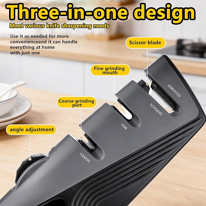 Knife Sharpener, 5 Adjustable Angle, 3 in 1 Professional Chef's Kitchen Knife Accessories, Kitchen Blade & Scissors Sharpening Tool, Versatile Manual Knife Sharpener, Easy to Use, for Kitchen Knife - Image 2