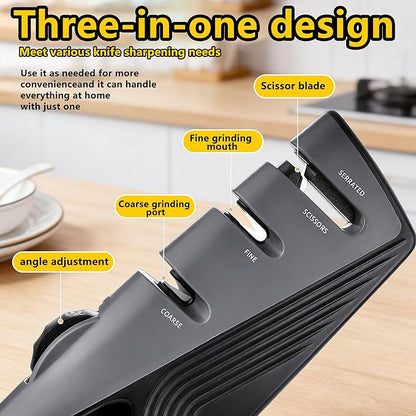 Knife Sharpener, 5 Adjustable Angle, 3 in 1 Professional Chef's Kitchen Knife Accessories, Kitchen Blade & Scissors Sharpening Tool, Versatile Manual Knife Sharpener, Easy to Use, for Kitchen Knife - Image 2