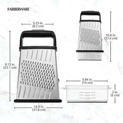 Farberware Professional 4-Sided Slim Stainless Steel Heavy Duty Kitchen Box Grater with Detachable Clear Storage Container, Perfect for Parmesan Cheese, Vegetables, Ginger, with Lemon Zester - Image 2