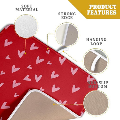 Valentines Dish Drying Mat for Kitchen Counter 16x18 Inch Valentine's Day Red Pink Love Heart Print Absorbent Reversible Microfiber Drying Mats Kitchen Countertop Protector Dishes Drainer Rack Pad - Image 4