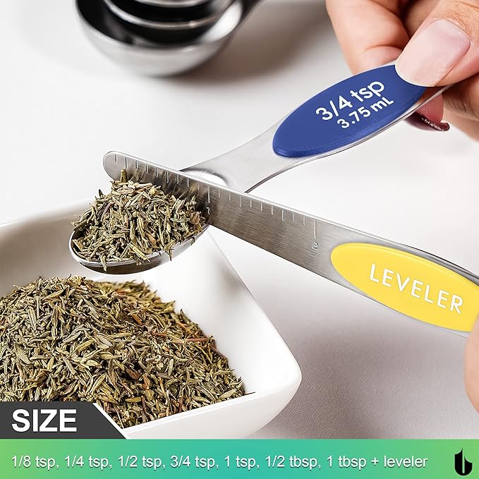 Urbanstrive Magnetic Measuring Spoons Set Stainless Steel, Dual Sided for Liquid Dry Food, Measuring Cups Spoons Set Fits in Spice Jar, Kitchen Gadgets, Cooking Utensils Set, Including Leveler, 8Color - Image 3