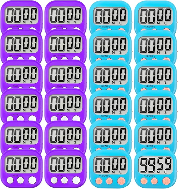 24 Pack Digital Kitchen Timer Small Classroom Timers for Kids Teachers (Blue&Purple) by VOULOIR