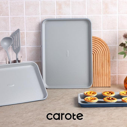 CAROTE 3-Piece Baking Pan Set - Bakeware Set, Baking Sheet Set Including 13 Inch 15 Inch 17 Inch Sheet Pan, Cookie Sheet for Baking, Royal Violet, Blue & Grey - Image 8