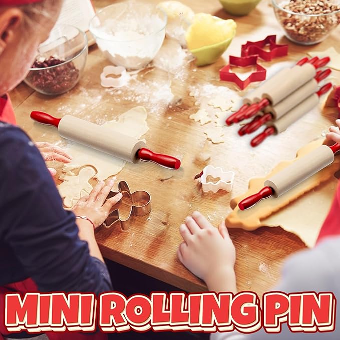 Mini Rolling Pin 7.5 Inch (6 Pack) Kids Rolling Pin Set for Play Dough Accessories Small Pin for Dough - Wooden Rolling Pins For Baking With Handles for Foods, Baking Supplies, And Playtime - Image 3
