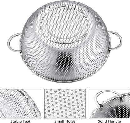 P&P CHEF Colander Set of 3, Stainless Steel Micro-Perforated Colanders Strainers for Draining Rinsing Washing, Ideal for Pasta Vegetables Fruits, Heavy Duty & Dishwasher Safe - 1/3/5 Quart - Image 3