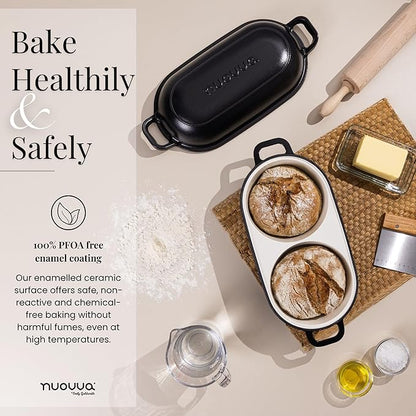 Dutch Oven for Sourdough Bread Baking – Enamelled Cast Iron Bread Loaf Pot – 500°F Oven Safe Non Stick Bread Pot – Double Round Loaf Space, 16.5cm Diameter, Black, – by Nuovva - Image 6