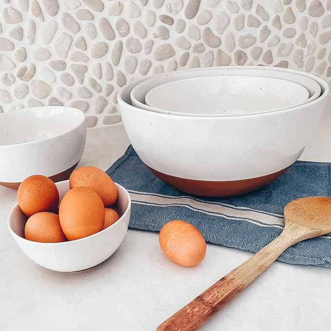 Mora Ceramic Large Mixing Bowls - Set of 2 Nesting Bowls for Cooking, Serving, Popcorn, Salad etc - Microwavable Kitchen Stoneware, Oven, Microwave and Dishwasher Safe - Extra Big 2.5 & 1.6 Qt - White - Image 6