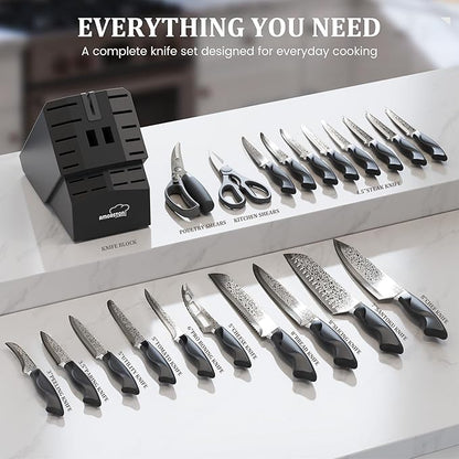 Amorston 22 Pieces Knife Set, Laser Engraved High Carbon Stainless Steel Knife Block Set, Full Tang Professional Kitchen Knife Set with Built-in Sharpener, Mothers Day Gifts for Kitchen - Image 2