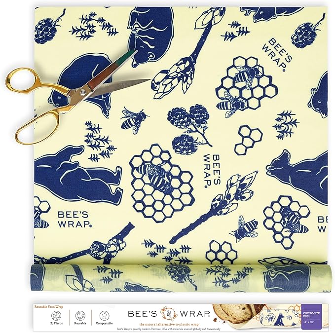 Bee's Wrap Beeswax Wraps for Food - Cut to Size 14x52" Beeswax Wrap Roll - Plastic Free Made in USA Reusable Natural Food Wrap - Bees & Bears by BeesWrap