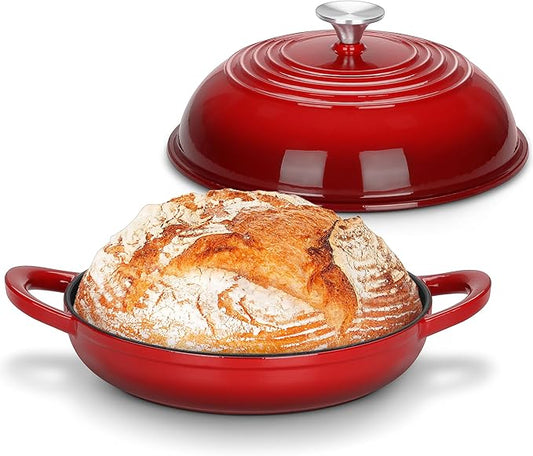 Bread Dutch Oven for Sourdough Baking (5.5 QT), Joyfair Enameled Cast Iron Dutch Oven Pot with Lid, Sourdough Bread Pan with Heavy Duty Dual Handles, Non-Stick & Even Heat, Oven-safe up to 500°F, Red by Joyfair