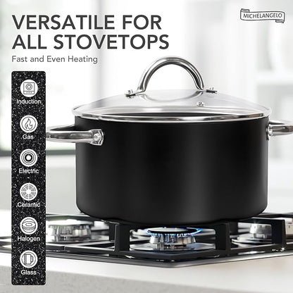 MICHELANGELO Stock Pot with Lid, Nonstick Cooking Pot, 6 Quart Soup Pot with Lid, Non Stick Pots with Stainless Steel Handle, Induction Compatible, Black - Image 2