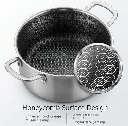 4.6 Qt Stainless Steel Stock Pot with Lid, 3-Ply 18/10 Hybrid Honeycomb Nonstick Soup Pot, 9.4 Inch Induction Pasta Pot for Simmering, Boiling & Stewing