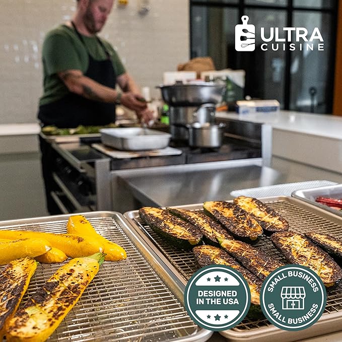 Ultra Cuisine Stainless Steel Baking Rack - 10x14.75 inch Jelly Roll Pan Wire - Oven Grill Sheet Pan - Oven Safe - Dishwasher Safe - Heavy Duty Wire Cooling Rack for Cooking Baking and Roasting - Image 7