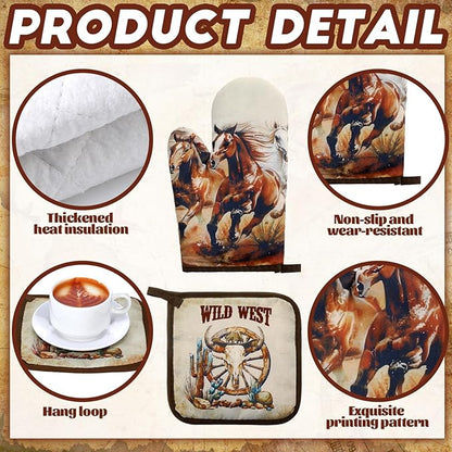 Leinuosen 6 Western Cowboy Kitchen Towels Kitchen Decor and Accessories Set Floral Plant Oven Mitts and Pot Holders Sets Farmhouse Absorbent Dish Towels for Cooking Baking Grilling - Image 5