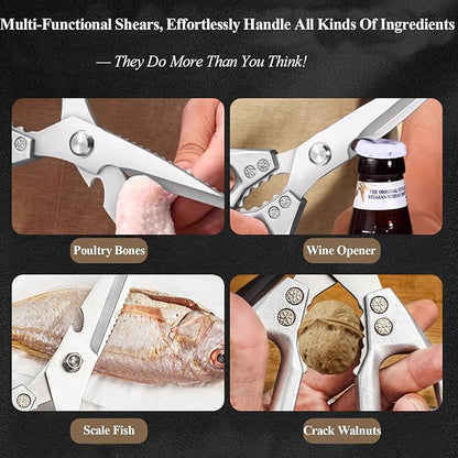 2-Piece Heavy Duty Kitchen Scissors Professional Stainless Steel Meat & Poultry Shears for Cutting Chicken Bones with Ergonomic Handles, Dishwasher Safe for Kitchen & BBQ Silver