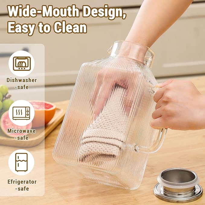 1 Gallon thickened Square Glass Pitcher with Lid, Classic Stripes Water Pitchers for Fridge, Borosilicate Glass Carafe for Hot/Cold Brew Drink, Extra Large Jug with Handle for Iced Tea, Coffee, Juice - Image 7