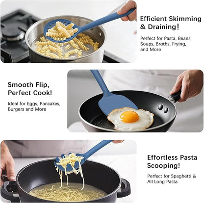 Coukre Silicone Kitchen Cooking Utensils Set with Holder – Heat-Resistant, Food-Grade Kitchen Tools, Spatula, Spoon & Gadgets for Non-Stick Pans, Dishwasher Safe (14, PureDarkBlue) - Image 3
