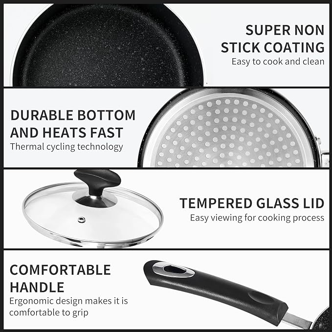 Nonstick Saucepan Set - 1 Quart and 2 Quart,Ultra Non Stick Sauce Pan Small Pot with Glass Lid,Great for Home Kitchen Restaurant,Black - Image 4