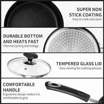 Nonstick Saucepan Set - 1 Quart and 2 Quart,Ultra Non Stick Sauce Pan Small Pot with Glass Lid,Great for Home Kitchen Restaurant,Black - Image 4