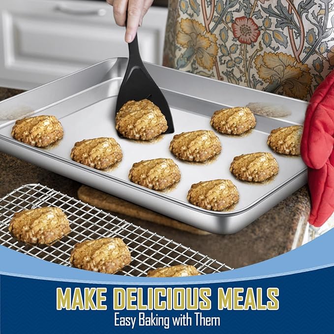 17.5 Inch Baking Sheet Pan with Cooling Rack Set, Joyfair Stainless Steel Toaster Oven Tray Pans with Grid Racks, Rectangular Bakeware for Cookie/Bacon, Heavy Duty & Rust-free, Dishwasher Safe