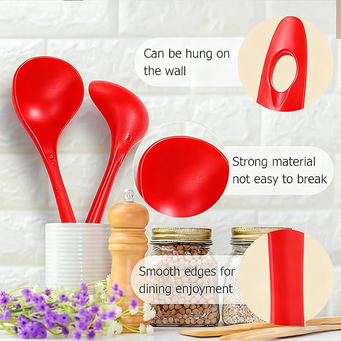 Large Plastic Serving Spoons,Disposable Heavy Duty Serving Spoons,Long Handle Scoop Soup Rice Ladle for Party Catering Buffet Restaurant,20 Pieces (Red) - Image 3