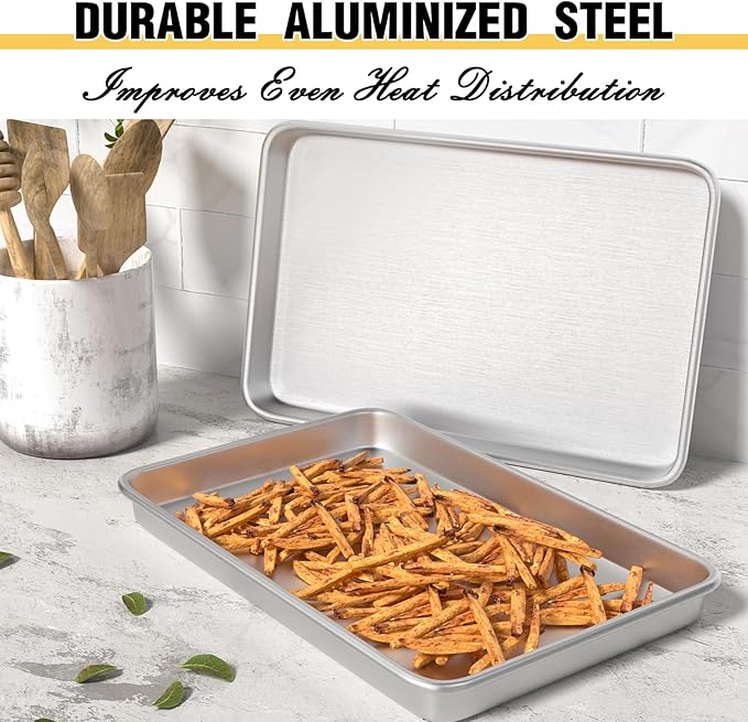 Commercial Quality Baking Sheet Pan Set, Natural Aluminum Cookie Sheet, Umite Chef Warp Resistant Baker's Half Sheet Pan, Large Thick Cookie Tray Pans for Baking, Roasting(2 Pack, 18X13In) - Image 7