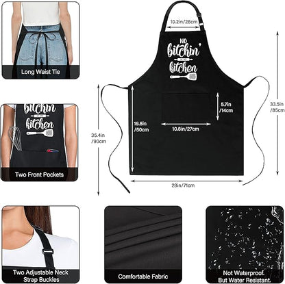 Xornis 100% Cotton Funny Apron with 2 Pockets for Men Women BBQ Grilling Adjustable Bib Black Aprons Gifts Cooking Kitchen