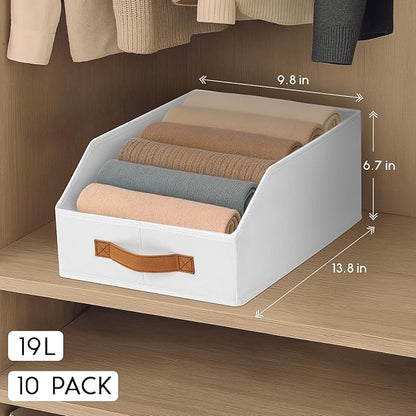 Homsorout Fabric Storage Bins for Organizing - 10 Pack Large Trapezoid Collapsible Storage Bins with Front Handle, Closet Organizers and Storage for Bedroom, Home Shelves, Small Spaces, White - Image 2