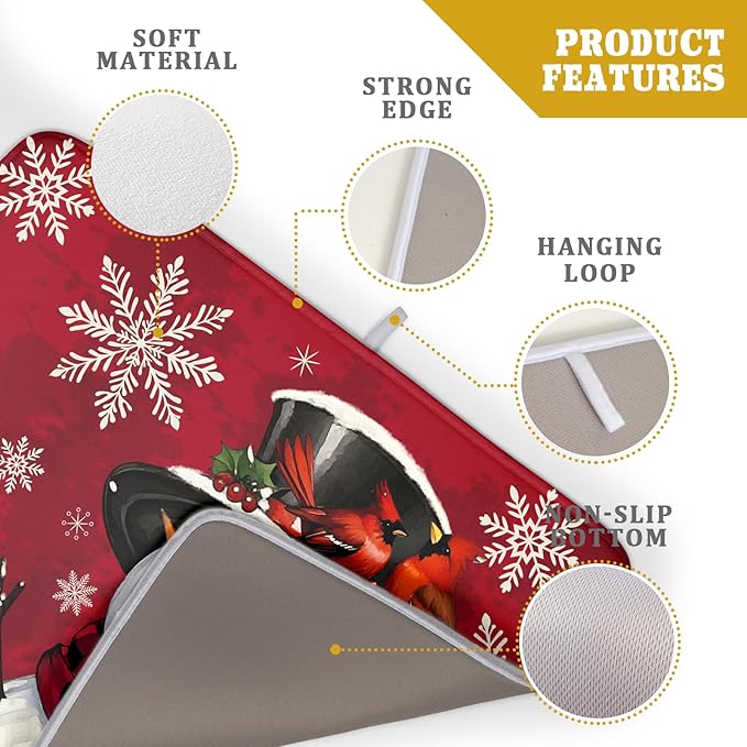 Christmas Snowman Dish Drying Mat for Kitchen Counter 18x24 Xmas Snowflake Winter Holiday Dark Red Absorbent Reversible Microfiber Drying Mats Kitchen Countertop Protector Dishes Drainer Rack Pad - Image 4