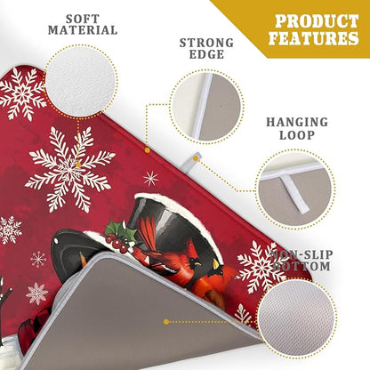 Christmas Snowman Dish Drying Mat for Kitchen Counter 18x24 Xmas Snowflake Winter Holiday Dark Red Absorbent Reversible Microfiber Drying Mats Kitchen Countertop Protector Dishes Drainer Rack Pad - Image 4