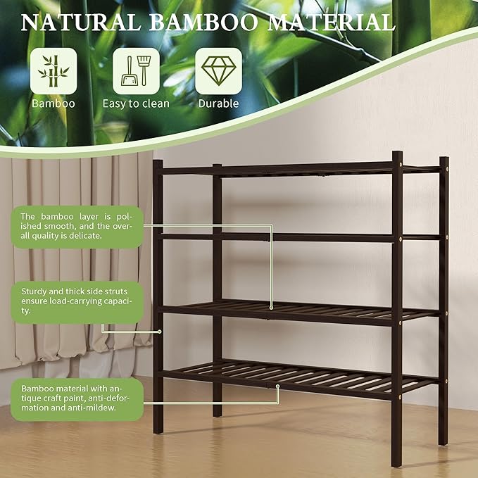 ROMGUAR CRAFT 4 Tier Bamboo Shoe Rack for Closet Free Standing Wood Shoe Shelf for Entryway Small Space Stackable 27"x11"x26" (Brown) - Image 6