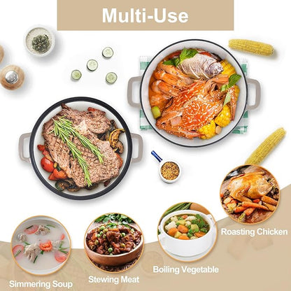 TeamFar 5 Quart Dutch Oven, 2 In 1 Enameled Cast Iron Dutch Oven Pot Cookware with Skillet Lid, for Bread Baking Braising Stewing Roasting, Sturdy & Nonstick, Oven Safe & Fit for Induction (Khaki) - Image 7