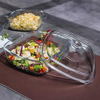 Clear Square Glass Casserole with Lid, Baking Dish with Glass Cover, Oven, Freezer and Dishwasher Safe (1.2-Quart Square)