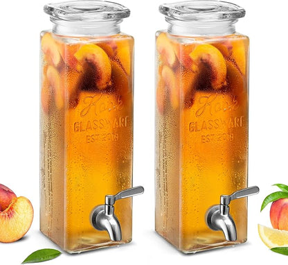 Kook Glass Drink Dispenser, with Leak-Proof Stainless Steel Spigot, Clear Rectangular Mason Jar, Beverage Storage for Fridge, for Water, Iced Tea, Sangria, Lemonade, 80 oz (2) by Kook